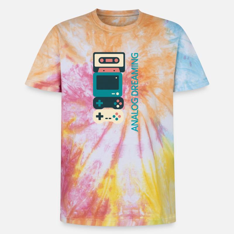 Analog Dreaming Console Stack - Unisex Premium Tie-Dye T-Shirt - Rainbow Spiral