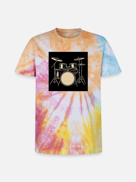 Black Silver Drumset Illustration - Unisex Premium Tie-Dye T-Shirt - Rainbow Spiral