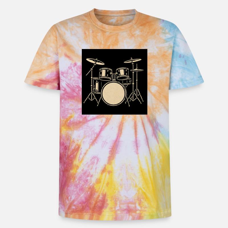 Black Silver Drumset Illustration - Unisex Premium Tie-Dye T-Shirt - Rainbow Spiral