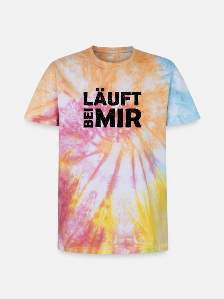 Runs with me - Cool saying - Running - Unisex Premium Tie-Dye T-Shirt - Rainbow Spiral