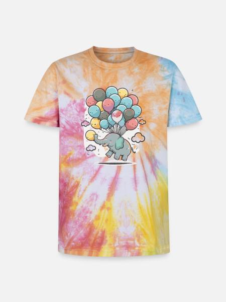 Ballon-Elefant im Wolkenmeer - Unisex Premium Tie Dye T-Shirt - Regenbogen-Spirale