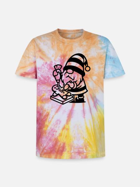 Gingerbread Baking Gnome - Unisex Premium Tie-Dye T-Shirt - Rainbow Spiral