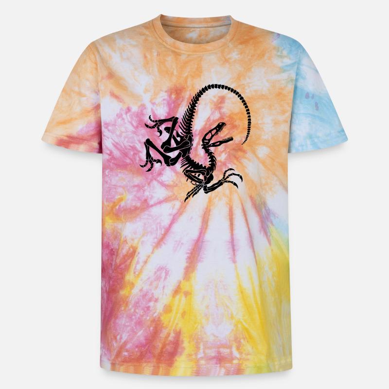 Raptor Skeleton - Unisex Premium Tie-Dye T-Shirt - Rainbow Spiral