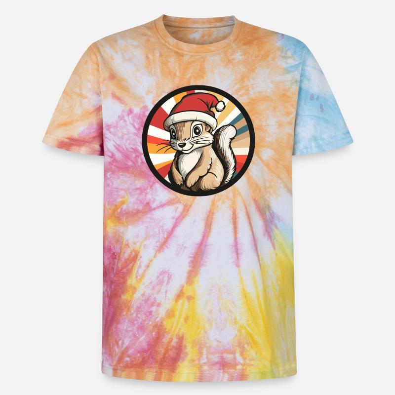 Winterliches Eichhörnchen mit Santa Hut - Unisex Premium Tie Dye T-Shirt - Regenbogen-Spirale