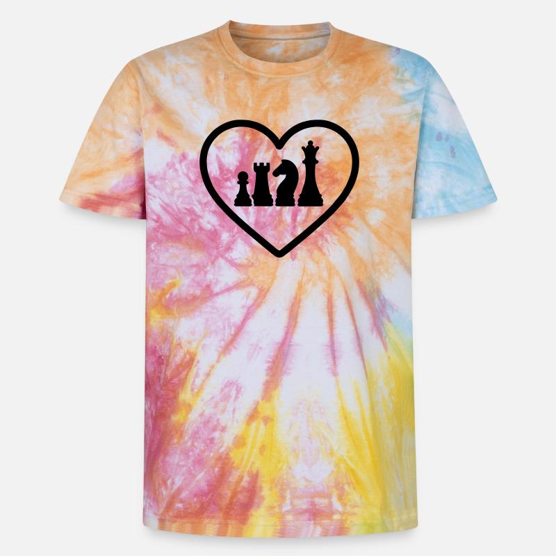 Cuore Scacchi Pezzi - T-shirt tie-dye unisex Premium - spirale arcobaleno