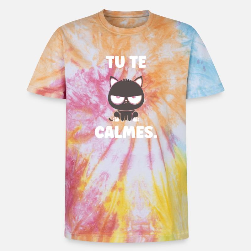 Grumpy Kitten: You calm down - Unisex Premium Tie-Dye T-Shirt - Rainbow Spiral