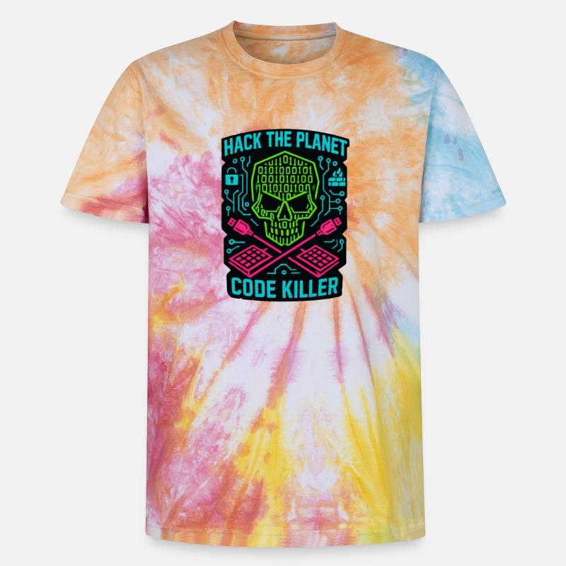 Hack the Planet Code Killer – Cybersicherheit - Unisex Premium Tie Dye T-Shirt - Regenbogen-Spirale
