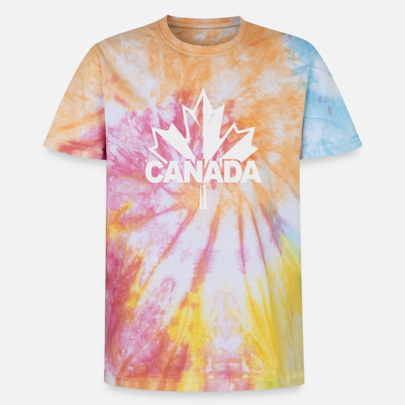 Canada Maple Leaf Logo - Unisex Premium Tie-Dye T-Shirt - Rainbow Spiral