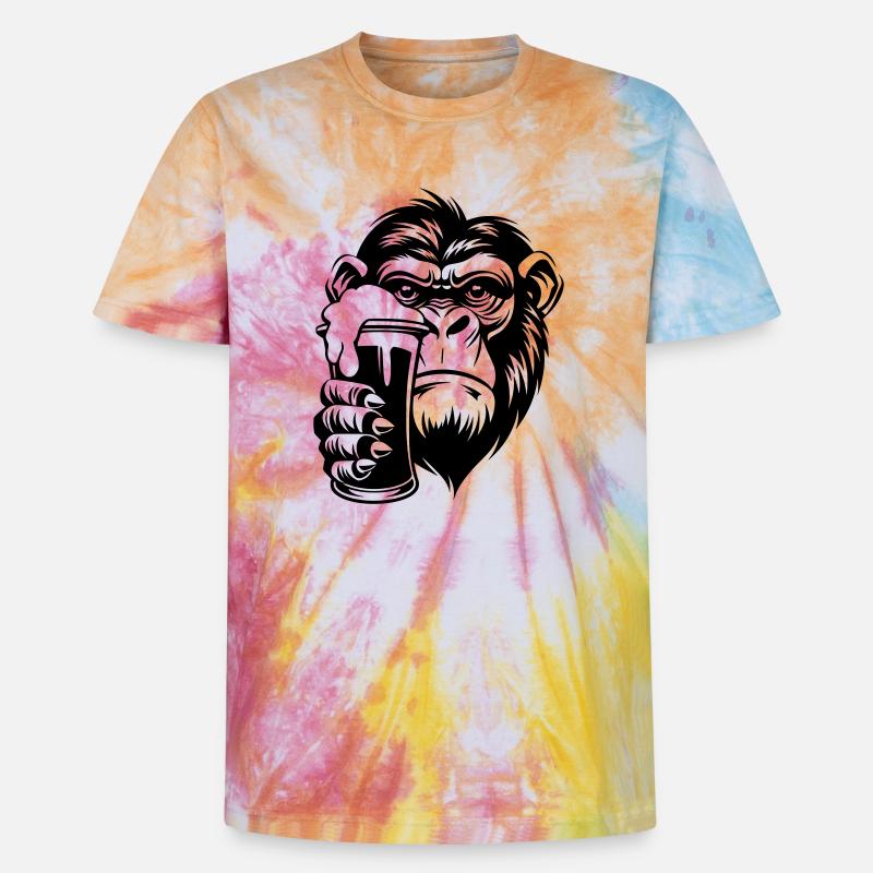 Affe hält ein Getränk mit Schaum - Unisex Premium Tie Dye T-Shirt - Regenbogen-Spirale