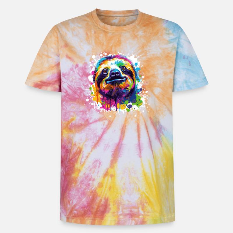 Farbexplosion Faultier Sloth - Unisex Premium Tie Dye T-Shirt - Regenbogen-Spirale
