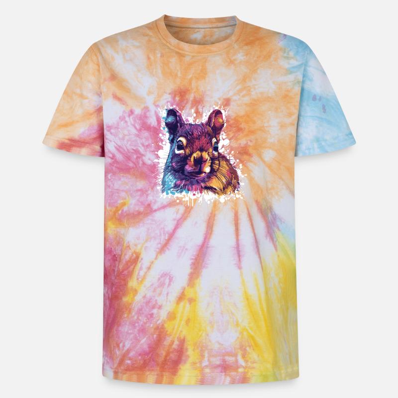Farbkontrast Eichhörnchen PopArt - Unisex Premium Tie Dye T-Shirt - Regenbogen-Spirale