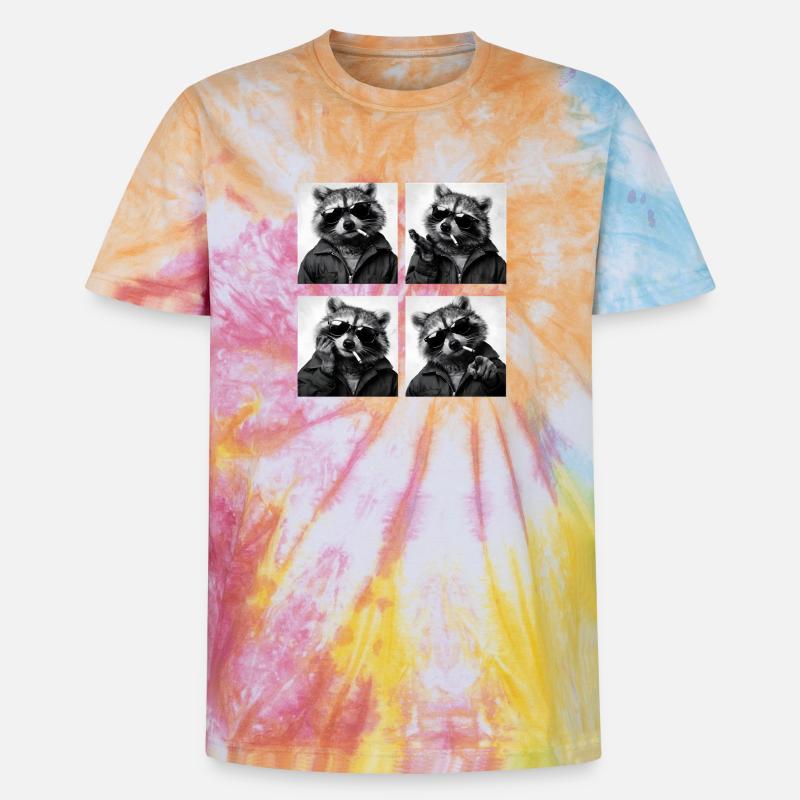Waschbär Noir Vierfach: Sonnenbrille Zigarette - Unisex Premium Tie Dye T-Shirt - Regenbogen-Spirale