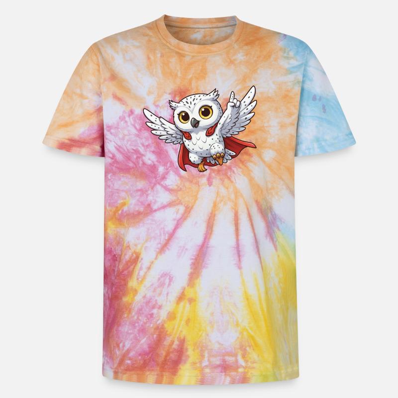 Coole Eule Motivationssprüche Held Schneeeule - Unisex Premium Tie Dye T-Shirt - Regenbogen-Spirale