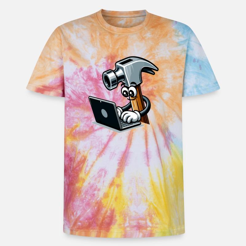 HammerCode: Tool meets bits - Unisex Premium Tie-Dye T-Shirt - Rainbow Spiral