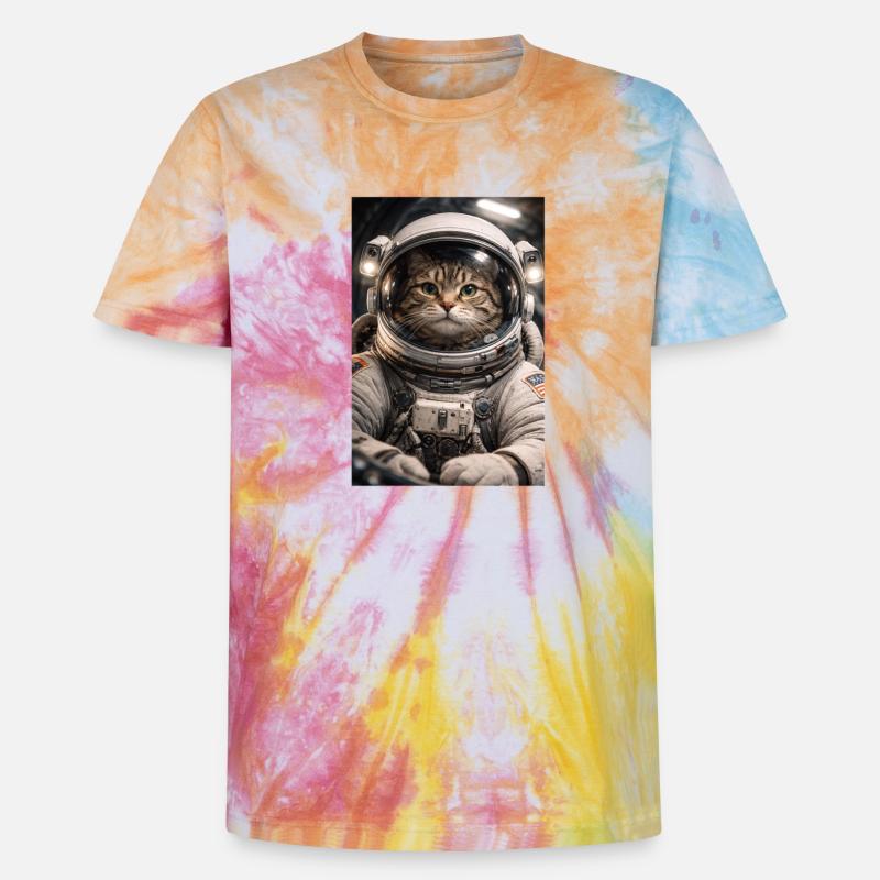 Chat de l’espace en costume d’astronaute - T-shirt tie-dye premium unisexe - arc-en-ciel spirale