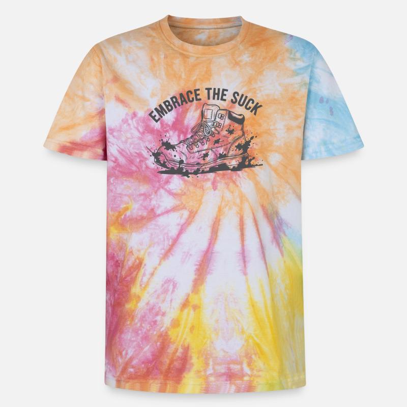 Umarme den Suck Sneaker Splash - Unisex Premium Tie Dye T-Shirt - Regenbogen-Spirale