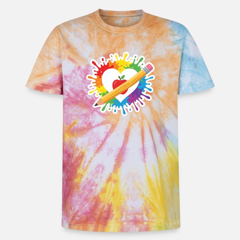 Lehrer Herz Regenbogen Apfel Buntstift Schule - Unisex Premium Tie Dye T-Shirt - Regenbogen-Spirale