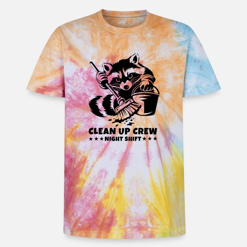 Clean Up Crew – Night Shift Waschbär - Unisex Premium Tie Dye T-Shirt - Regenbogen-Spirale