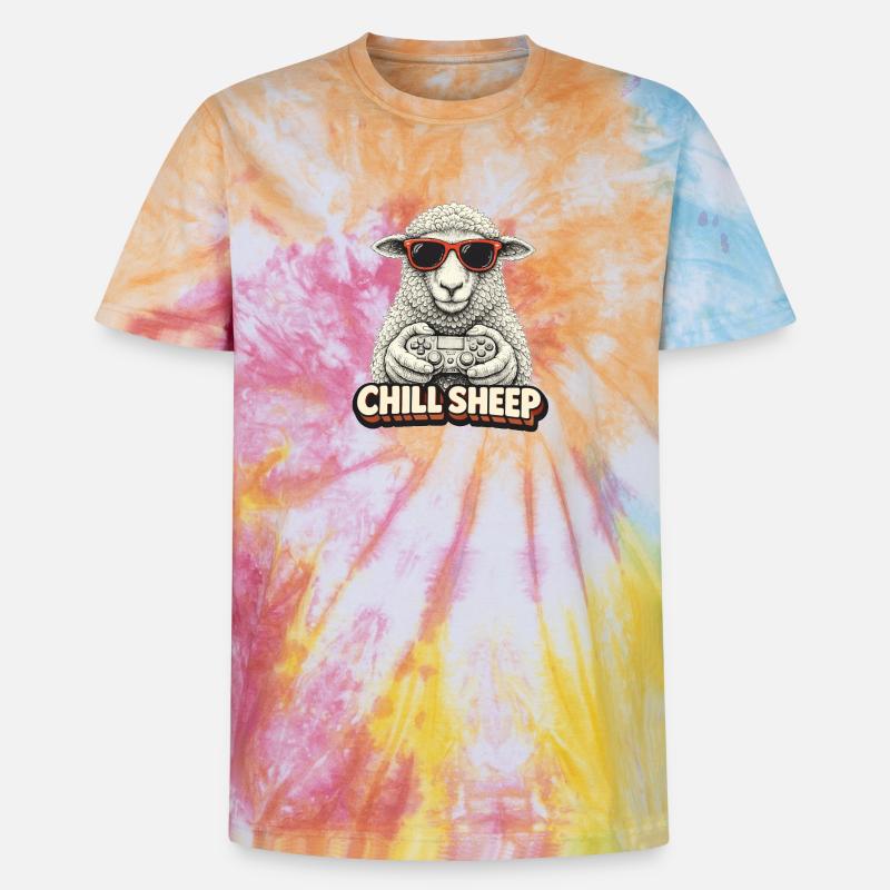 Chill Sheep mit Controller - Unisex Premium Tie Dye T-Shirt - Regenbogen-Spirale