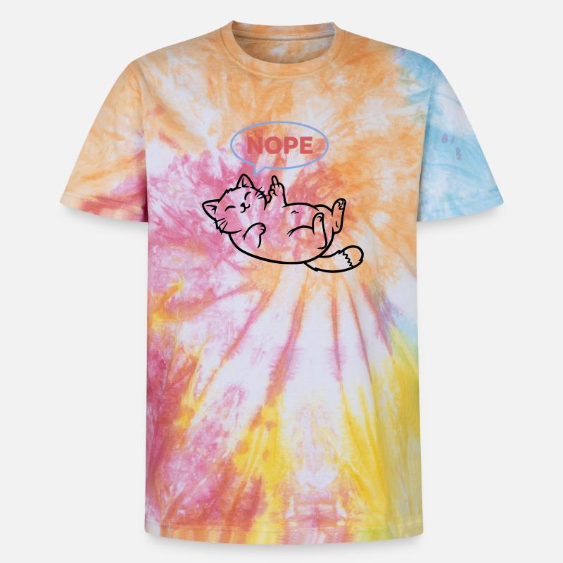 Lachende Katze Nope Mittelfinger - Unisex Premium Tie Dye T-Shirt - Regenbogen-Spirale