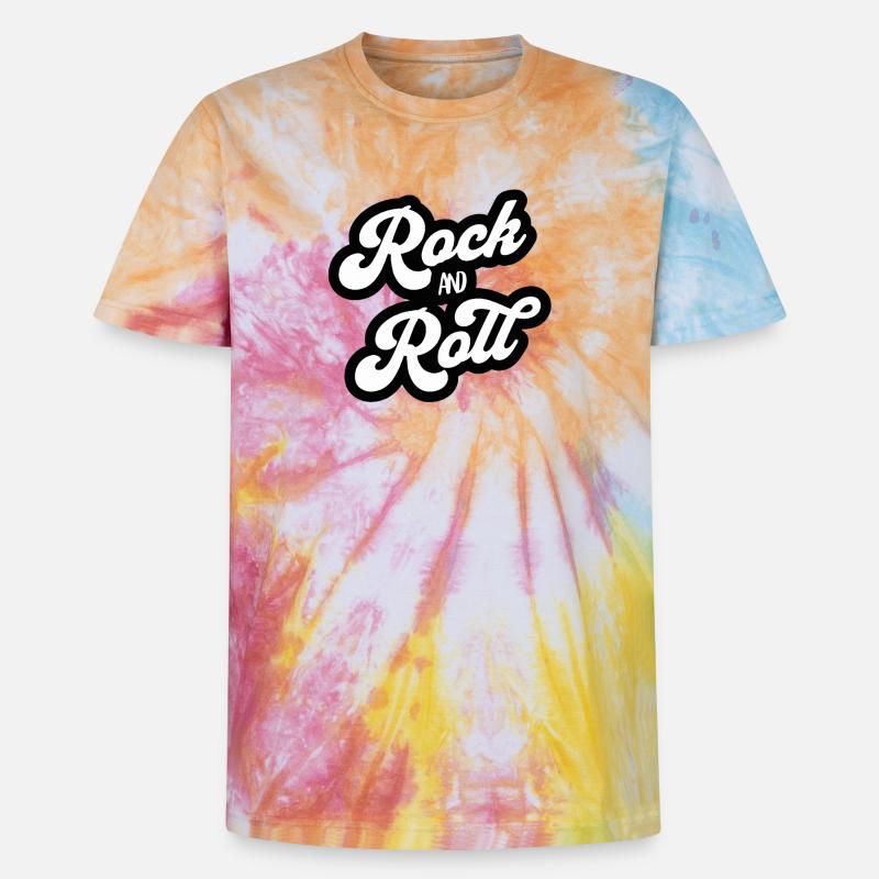 Rock and Roll Vintage Script - Koszulka tie-dye unisex Premium - tęczowa spirala