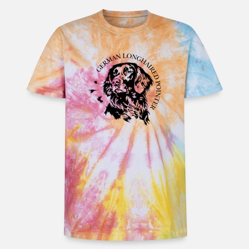 German Longhaired Pointer Jagdhunde Hunde Wilsigns - Unisex Premium Tie Dye T-Shirt - Regenbogen-Spirale