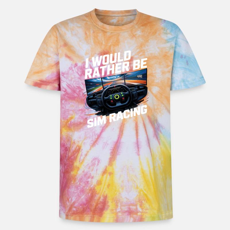 I'd rather do sim racing - Unisex Premium Tie-Dye T-Shirt - Rainbow Spiral