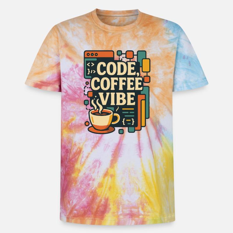 Code Coffee Vibe – Lustiges Programmer T-Shirt - Unisex Premium Tie Dye T-Shirt - Regenbogen-Spirale