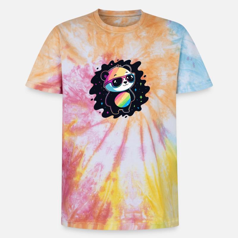 Panda Rainbow Galaxy Cool Glasses - Unisex Premium Tie-Dye T-Shirt - Rainbow Spiral