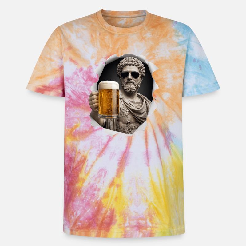 Marcus Aurelius mit Sonnenbrille und Bier - Unisex Premium Tie Dye T-Shirt - Regenbogen-Spirale