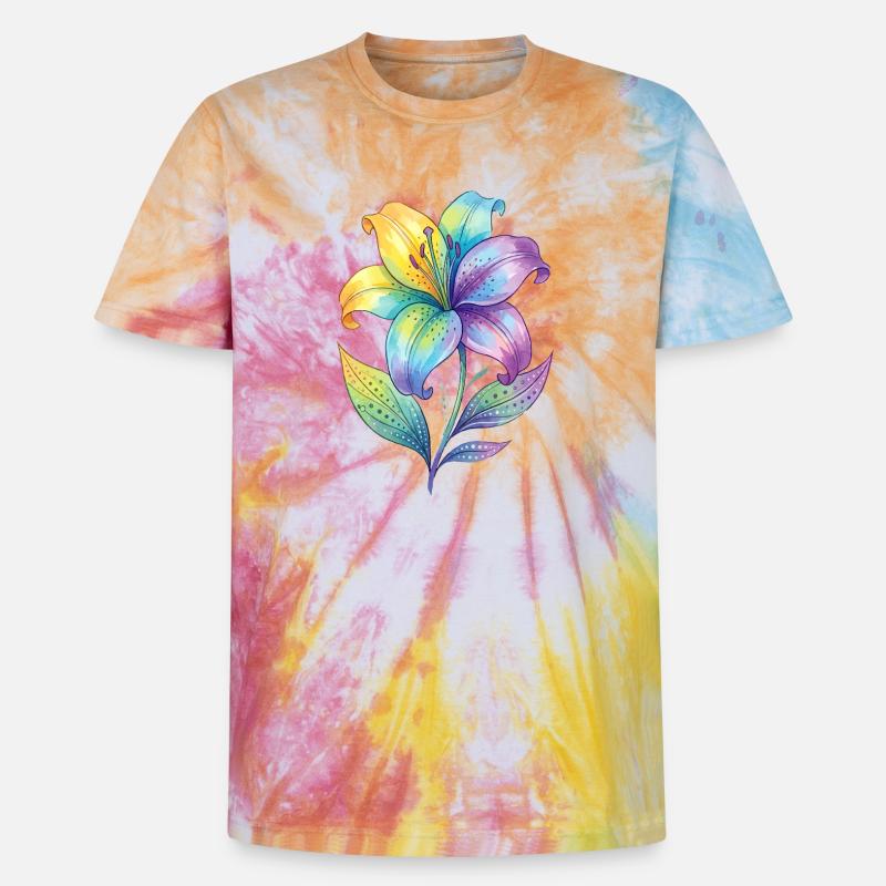 Dipinto ad acquerello con giglio arcobaleno - T-shirt tie-dye unisex Premium - spirale arcobaleno