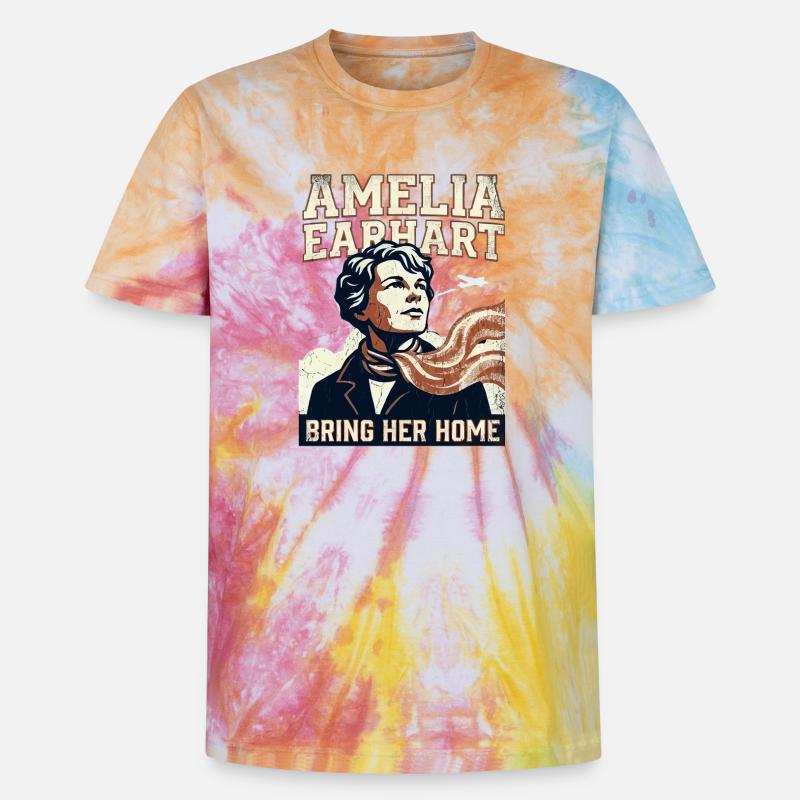 Amelia Earhart – Bring Her Home - Unisex Premium Tie-Dye T-Shirt - Rainbow Spiral