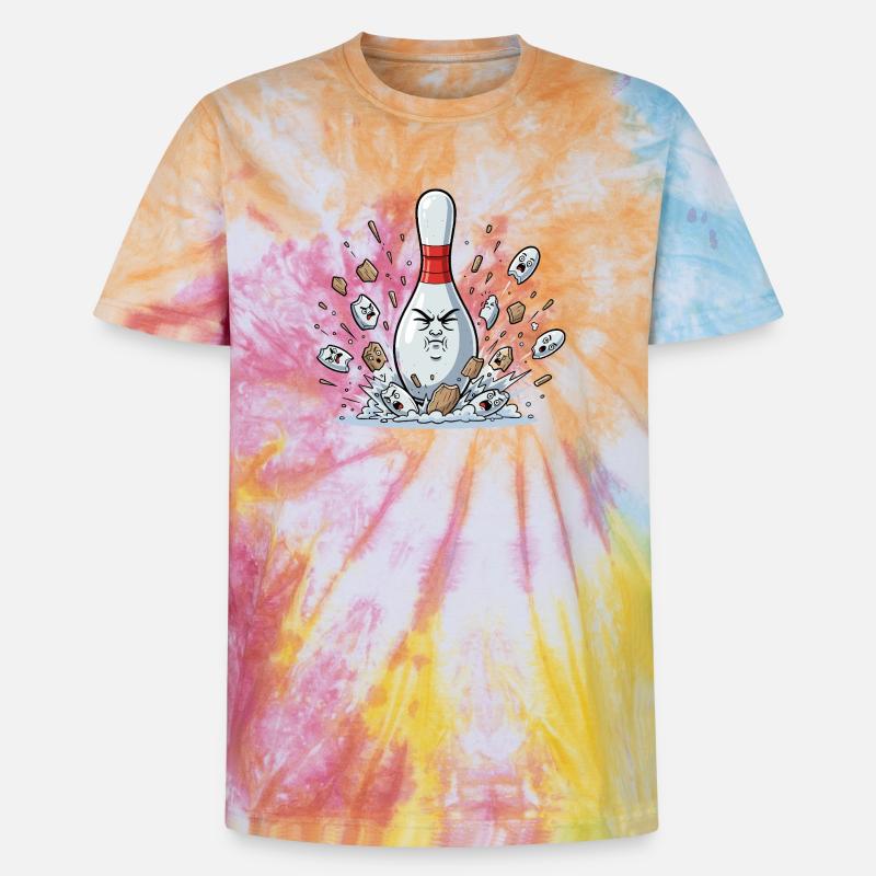 Exploding Bowling Pin Cartoon - Unisex Premium Tie-Dye T-Shirt - Rainbow Spiral