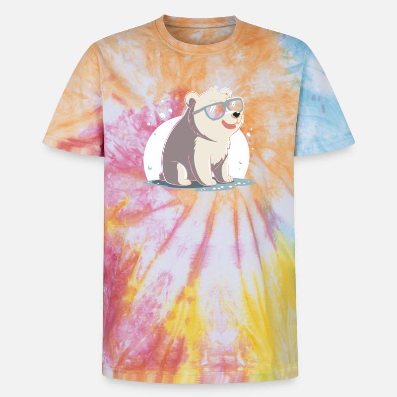 Schicker Eisbär mit Brille - Unisex Premium Tie Dye T-Shirt - Regenbogen-Spirale