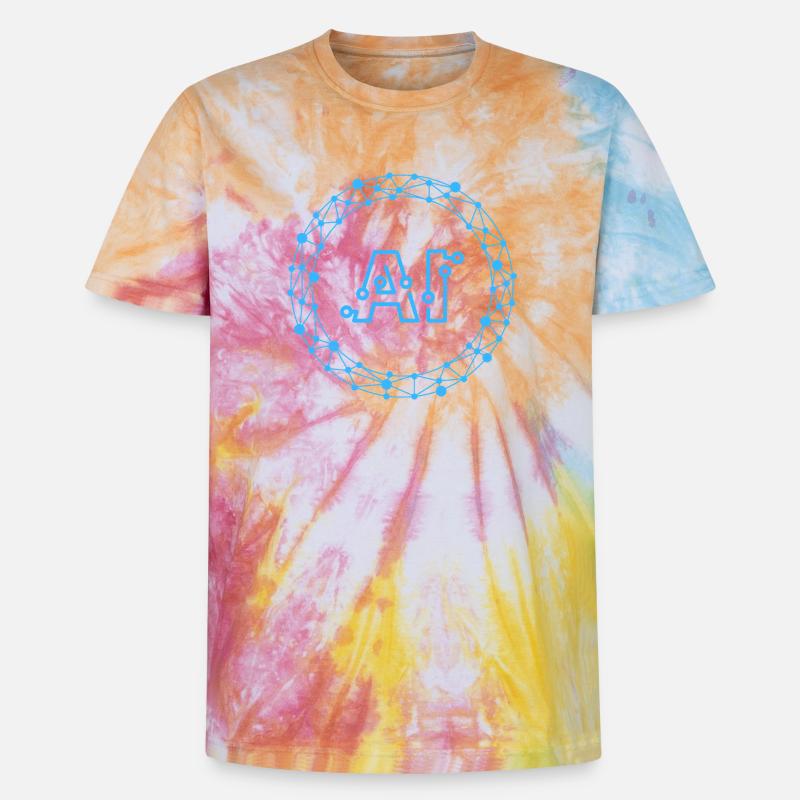 Futuristic AI Data Network Symbol - Unisex Premium Tie-Dye T-Shirt - Rainbow Spiral