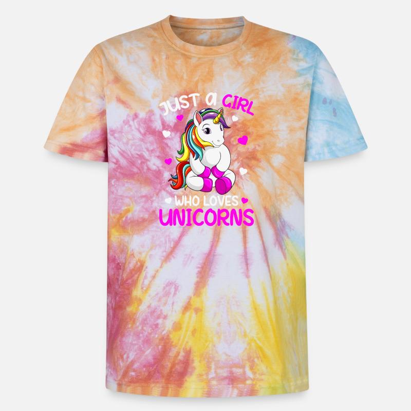 Nur ein Mädchen, das Einhörner liebt - Unisex Premium Tie Dye T-Shirt - Regenbogen-Spirale