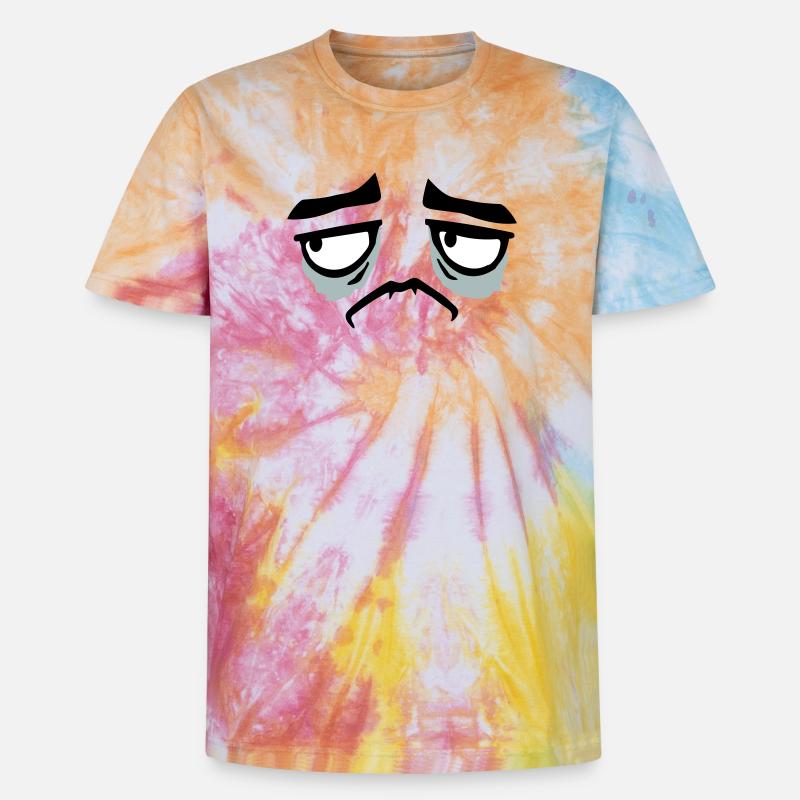 Grumpy sad disappointed face funny - Unisex Premium Tie-Dye T-Shirt - Rainbow Spiral