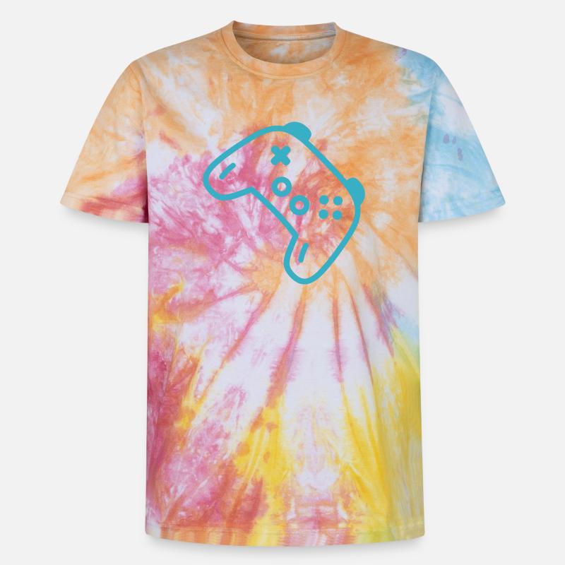 Turquoise controller silhouette - Unisex Premium Tie-Dye T-Shirt - Rainbow Spiral