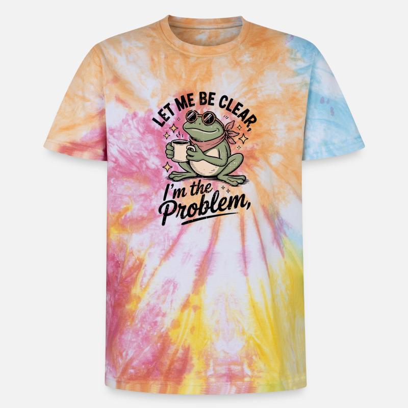 Caffeinated Frog: I'm the Problem - Unisex Premium Tie-Dye T-Shirt - Rainbow Spiral