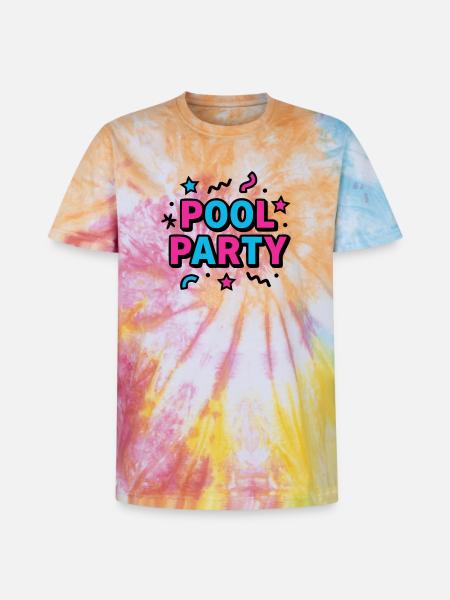 Pool Party 90s Lettering - Unisex Premium Tie-Dye T-Shirt - Rainbow Spiral