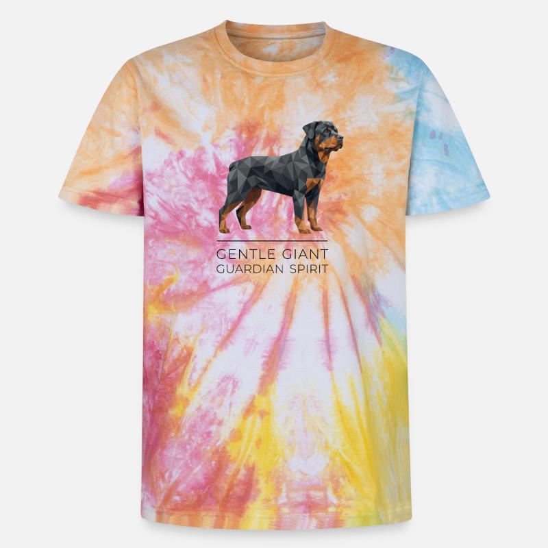Art Low-Poly Rottweiler - Géant doux - T-shirt tie-dye premium unisexe - arc-en-ciel spirale
