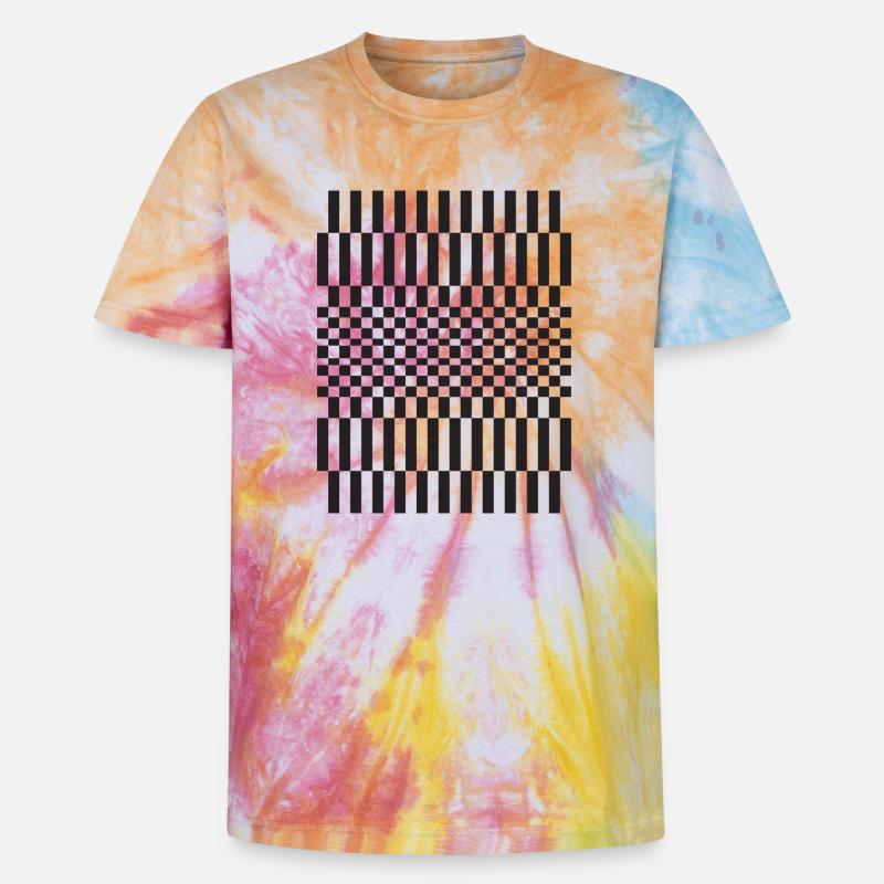 Geometric chessboard Grid Pattern - Unisex Premium Tie-Dye T-Shirt - Rainbow Spiral