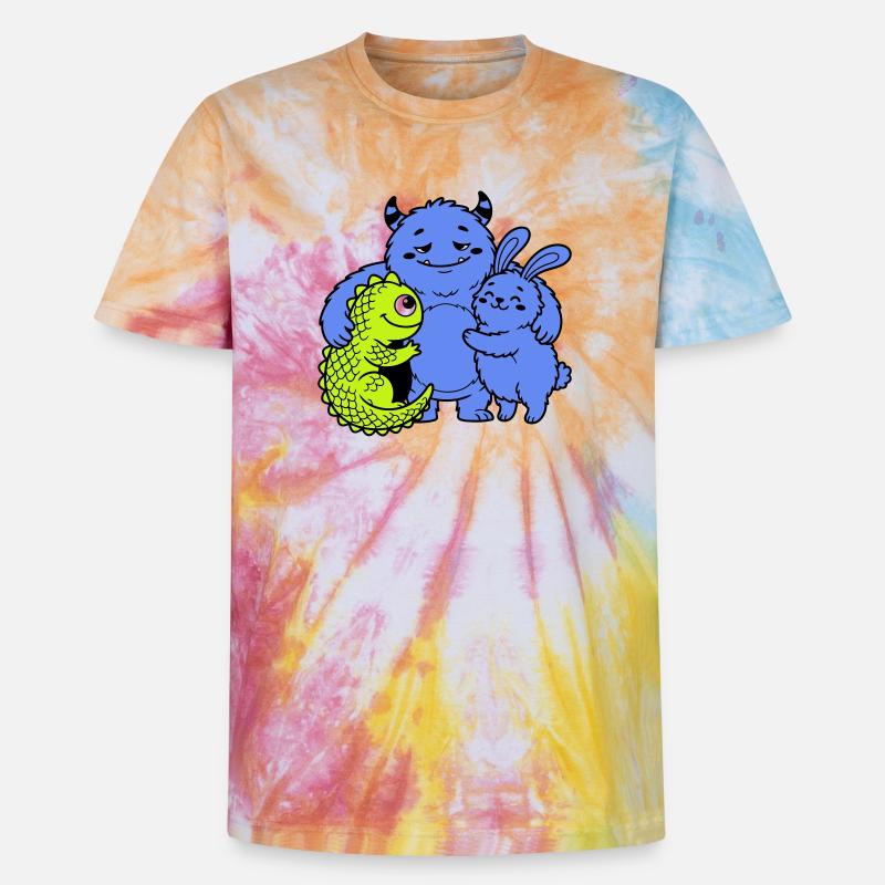 Monstres mignons - T-shirt tie-dye premium unisexe - arc-en-ciel spirale