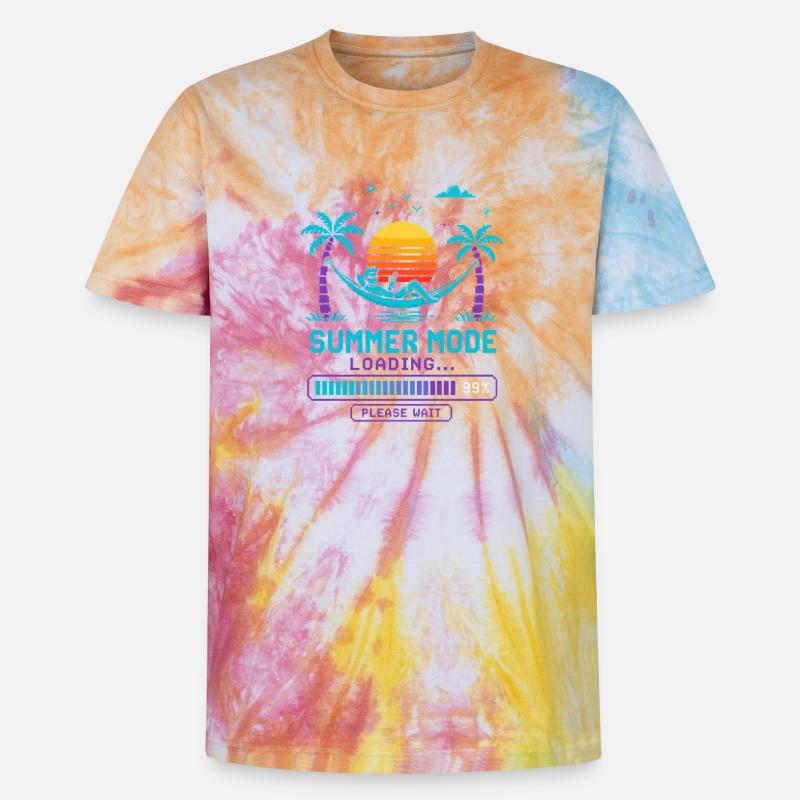 Summer Mode Loading: Sunset - Unisex Premium Tie-Dye T-Shirt - Rainbow Spiral