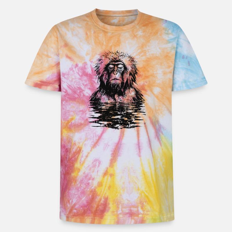 Onsen Macaque Monkey - T-shirt tie-dye premium unisexe - arc-en-ciel spirale