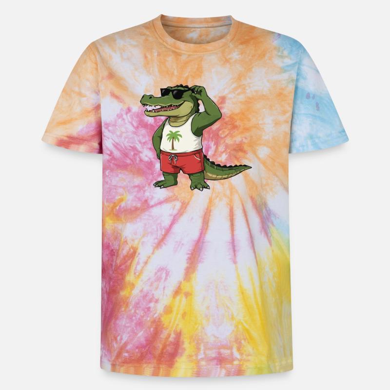 Crocodile Comic - Unisex Premium Tie-Dye T-Shirt - Rainbow Spiral