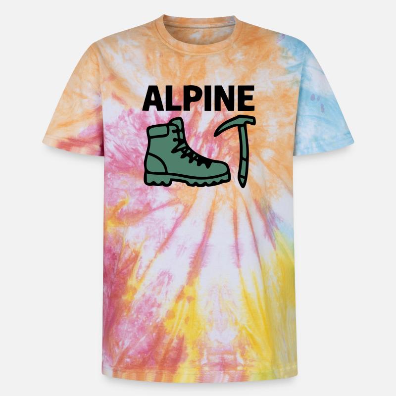 Wanderschuh Eispickel Alpine Bergsteigen Klettern - Unisex Premium Tie Dye T-Shirt - Regenbogen-Spirale