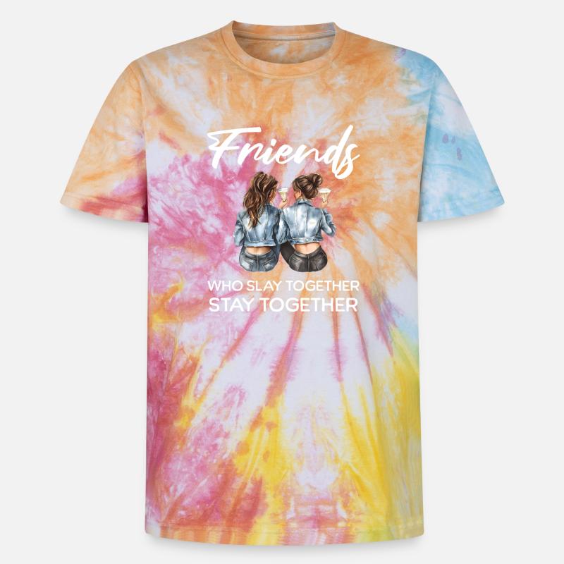 Les amis tuent ensemble - T-shirt tie-dye premium unisexe - arc-en-ciel spirale
