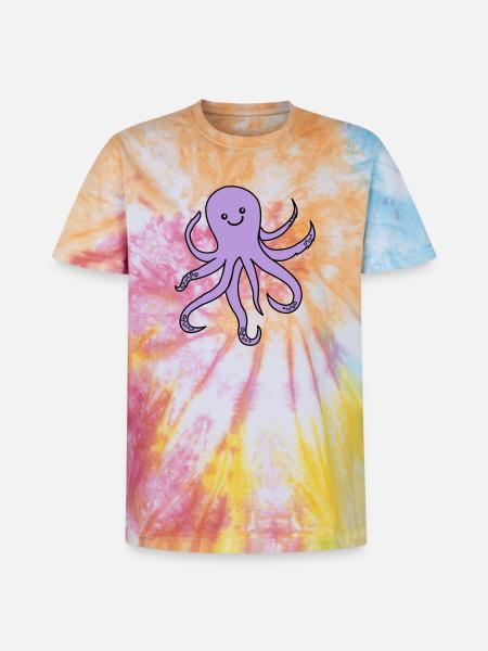 Charme de pieuvre violette - T-shirt tie-dye premium unisexe - arc-en-ciel spirale