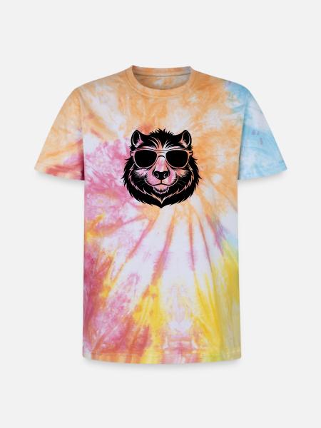 Kapybara mit Sonnenbrille - Unisex Premium Tie Dye T-Shirt - Regenbogen-Spirale
